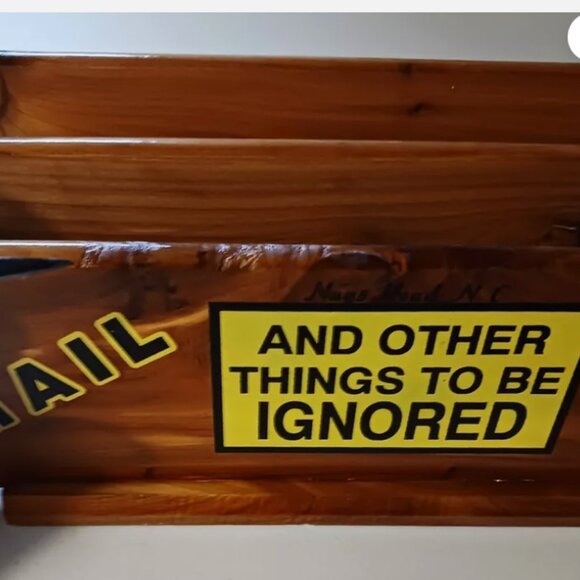 Organizer 70s 80s 3 Slot Solid Wood Mail Bills and Other Things To Be Ignored - Picture 8 of 11